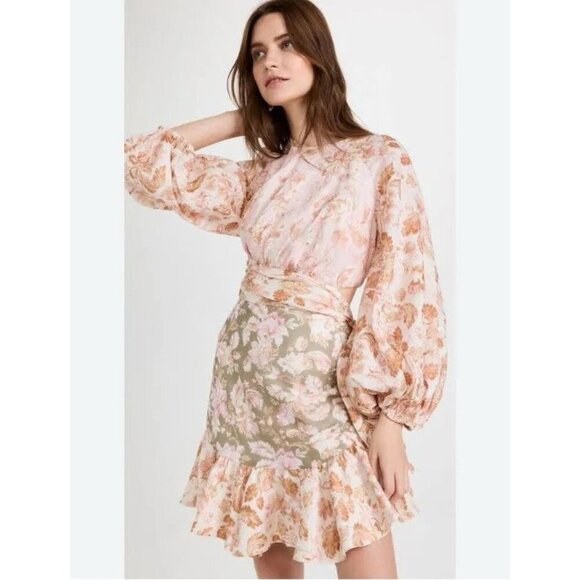 NWT Zimmermann Lyre Wrap Billow Mini Dress US 6 Linen Ruffle Long Sleeve $795 - Picture 2 of 16